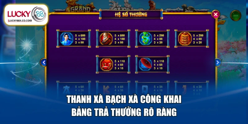 Thanh Xà Bạch Xà công khai bảng trả thưởng rõ ràng